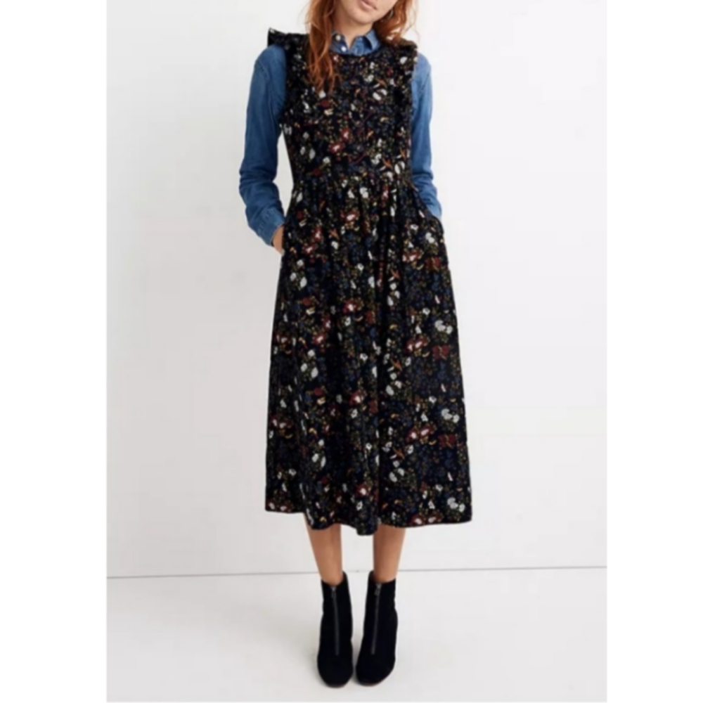 Corduroy Ruffle Finch Button Dress
